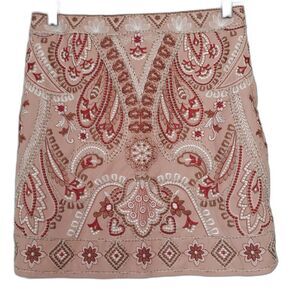 VERTE Embroidered Pink Mini Skirt Pleather Faux Leather Boho Chic Large